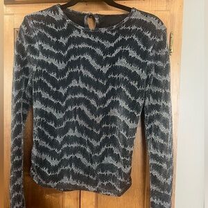 Topshop Black & Silver Shimmer Wave-Pattern Long Sleeve Tee